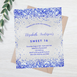 Lámina Sweet 16 plata invitación azul real