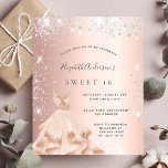 Lámina Sweet 16 rose silver glitter budget invitation<br><div class="desc">A modern,  stylish and glamorous invitation for a Sweet 16,  16th birthday party.  A faux rose gold metallic looking background with faux silver glitter and a rose gold ballgown.  The name is written with a modern hand lettered style script.  Personalize and add your party details.</div>