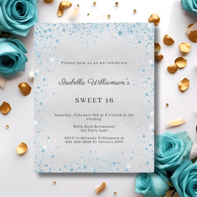 Lámina Sweet 16 silver blue glitter party invitation (Subido por el creador)