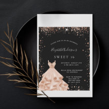 Sweet 16 vestido negro rosa purpurina oro