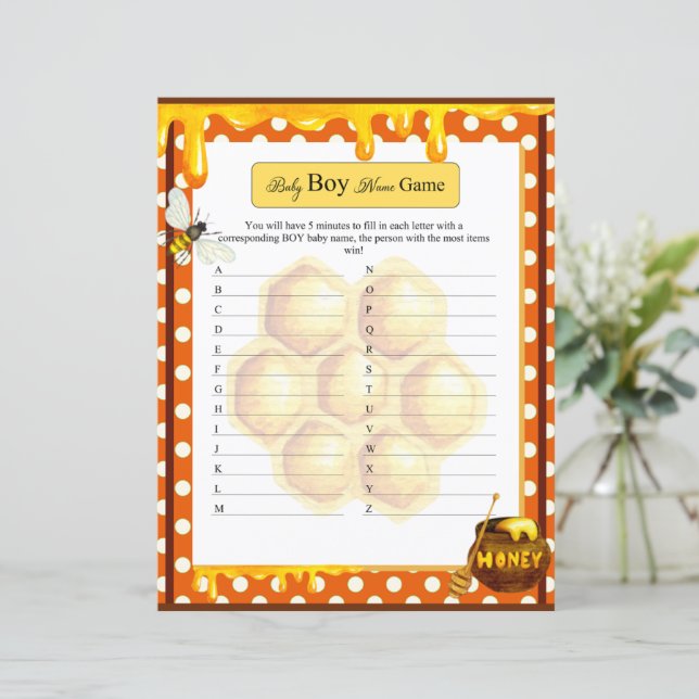Lámina Sweet Honeybee Baby Boy Name Game (Anverso de pie)