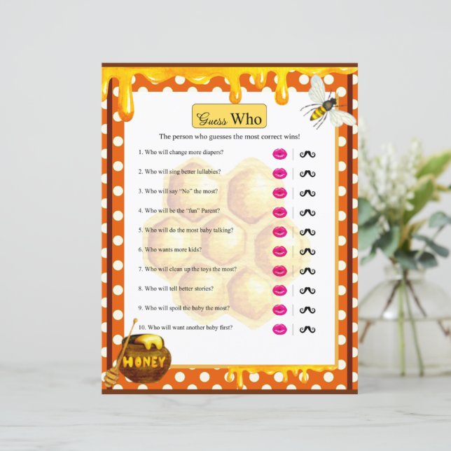 Lámina Sweet Honeybee Baby Shower Adivina quién juega (Anverso de pie)