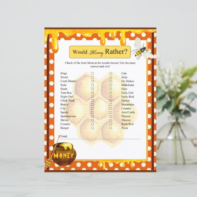 Lámina Sweet Honeybee Baby Shower preferiría jugar a mami (Anverso de pie)