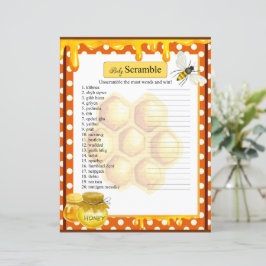 Lámina Sweet Honeybee Baby Shower Word Scramble Game