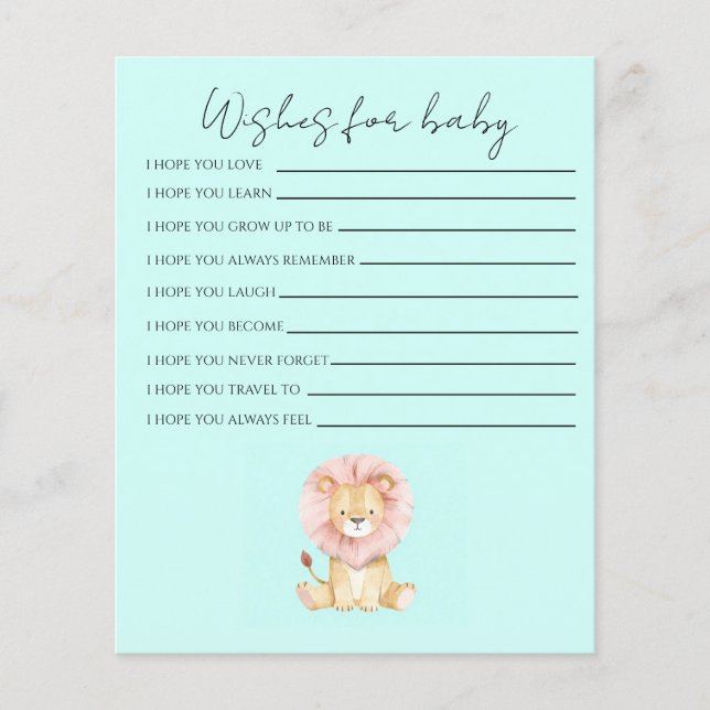 Lámina Sweet Lion Wishes for Baby shower stationery (Anverso)