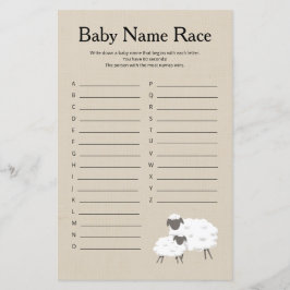 Lámina Sweet Little Lamb Baby Name Race Sbaby Shower Game
