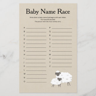 Lámina Sweet Little Lamb Baby Name Race Sbaby Shower Game