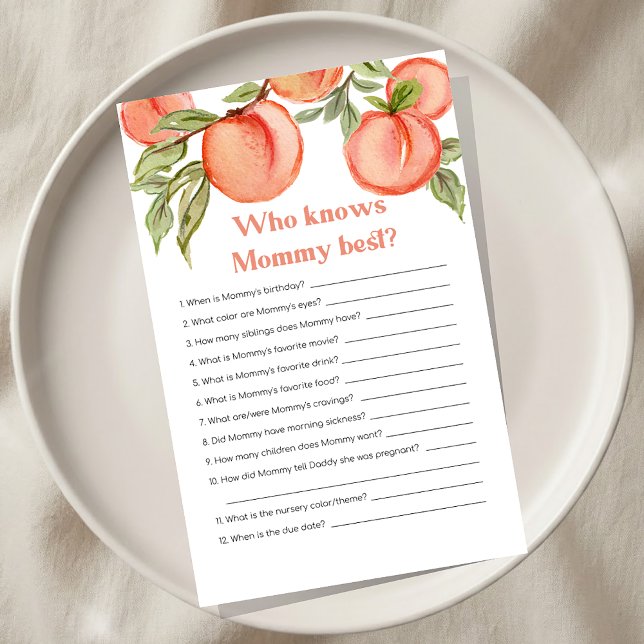 Lámina Sweet Little Peach Baby Shower Who knows Mom Game (Subido por el creador)