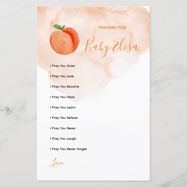 Lámina Sweet Little Peach Peach Prayers for Baby Game (Anverso)