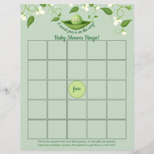Lámina Sweet Pea in a Pod Baby Shower Bingo Game card