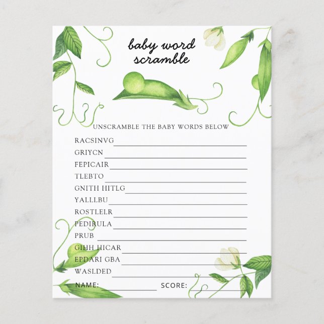 Lámina Sweet Pea - juego de cráteres de palabras para beb (Anverso)