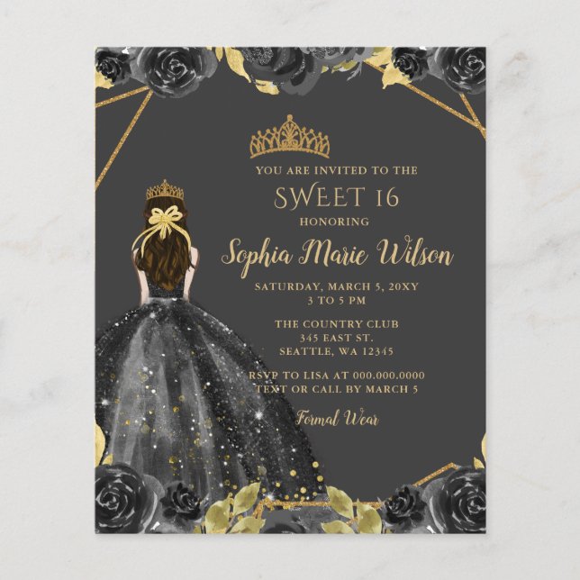 Lámina SWEET Princesa Floral de oro negro de presupuesto  (Anverso)