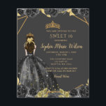 Lámina SWEET Princesa Floral de oro negro de presupuesto<br><div class="desc">Elegante presupuesto Black Gold Floral Princesa SWEET 16 Invitación</div>