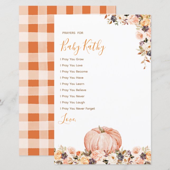 Lámina Sweet Pumpkin Rustic Floral Love Prayers for Baby (Anverso / Reverso)