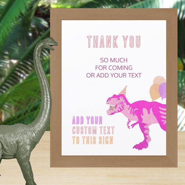 Lámina T-Rex Dinosaurio Rosa Cumpleaños Rótulo Totalmente (Create tabletop signs that you can pop into your favorite frames for your pink dinosaur party)