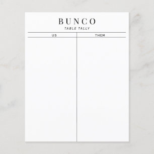 Lámina Tally de mesa simple de Bunco en blanco y negro