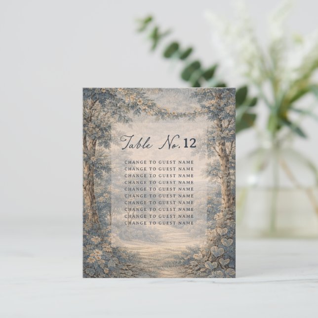 Lámina Tapestry Blue Toile wedding table seating chart (Anverso de pie)