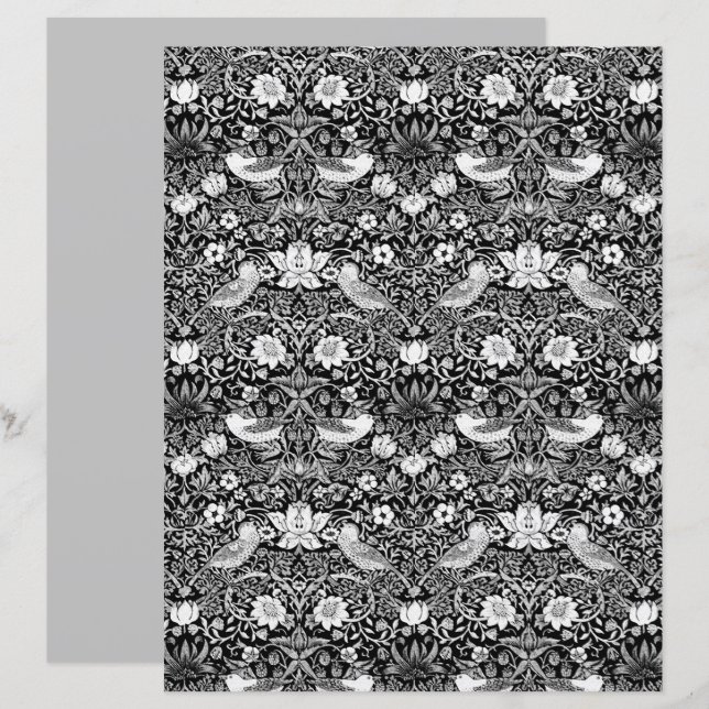 Lámina Tapiz Art Nouveau de aves y flores, blanco y negro (Anverso / Reverso)