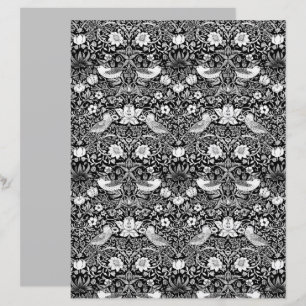 Lámina Tapiz Art Nouveau de aves y flores, blanco y negro