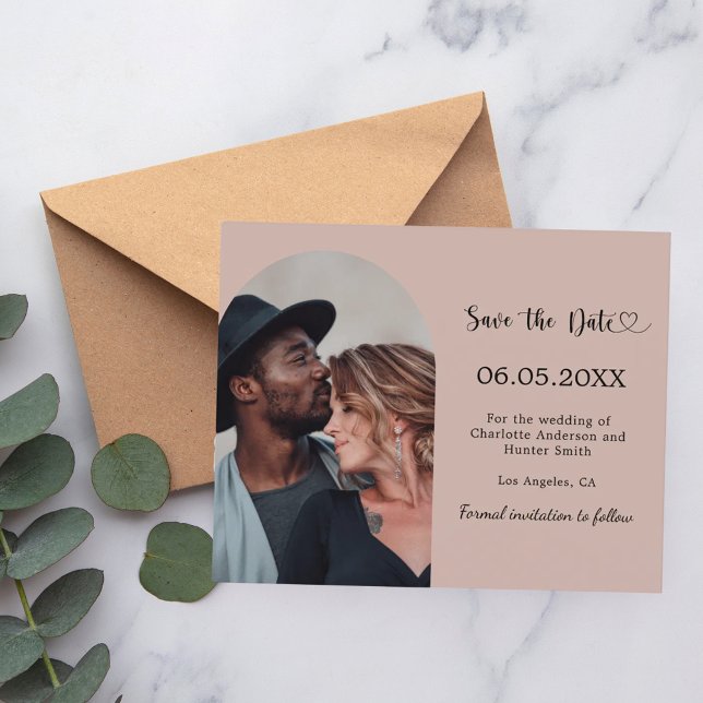 Lámina Taupe arch photo wedding Save the Date card (Subido por el creador)