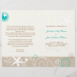 Lámina Taupe Ivory Aqua Beach Wedding Bi Fold Program