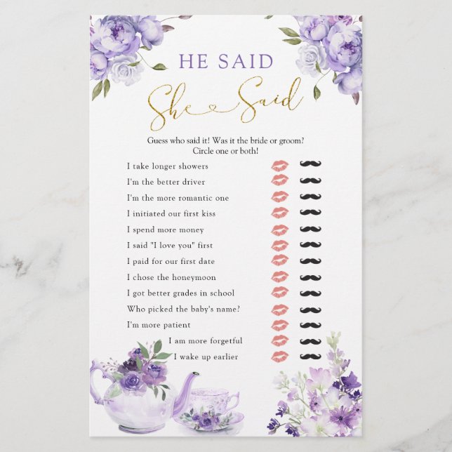 Lámina Té De Ducha Morado Floral De Brigada Dijo Que (Anverso)