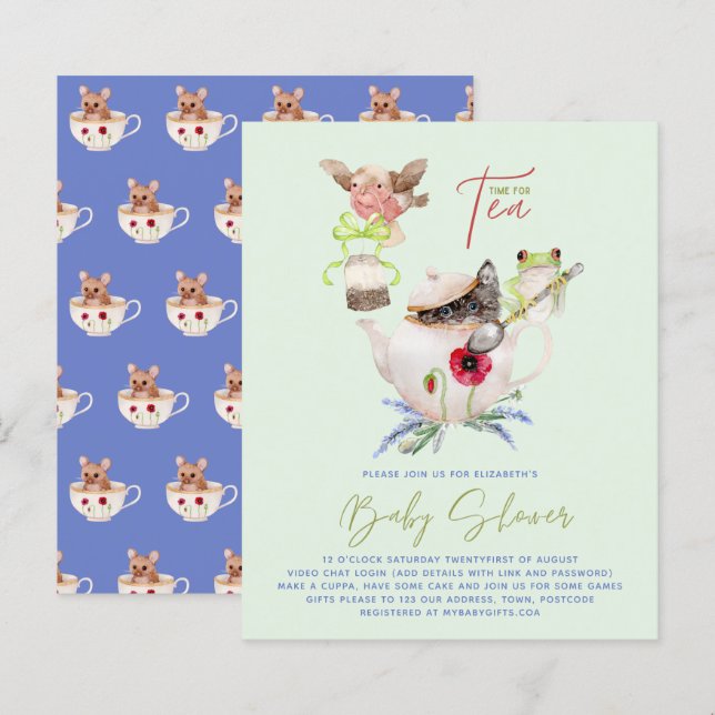 Lámina Té Fiesta Baby Invitaciones A Ducha De Té Cuto Pot (Anverso / Reverso)