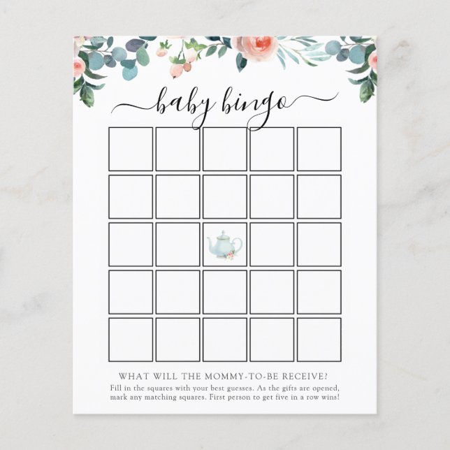 Lámina Tea Baby Shower Bingo Game Card (Anverso)