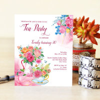 Tea fiesta de cumpleaños taza flores invitación de