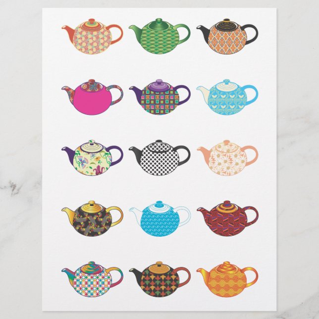 Lámina Tea Kettles multicolor (Anverso)