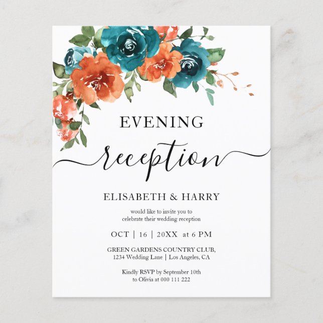 Lámina Teal Burnt Orange Budget Rust Budget Wedding  (Anverso)