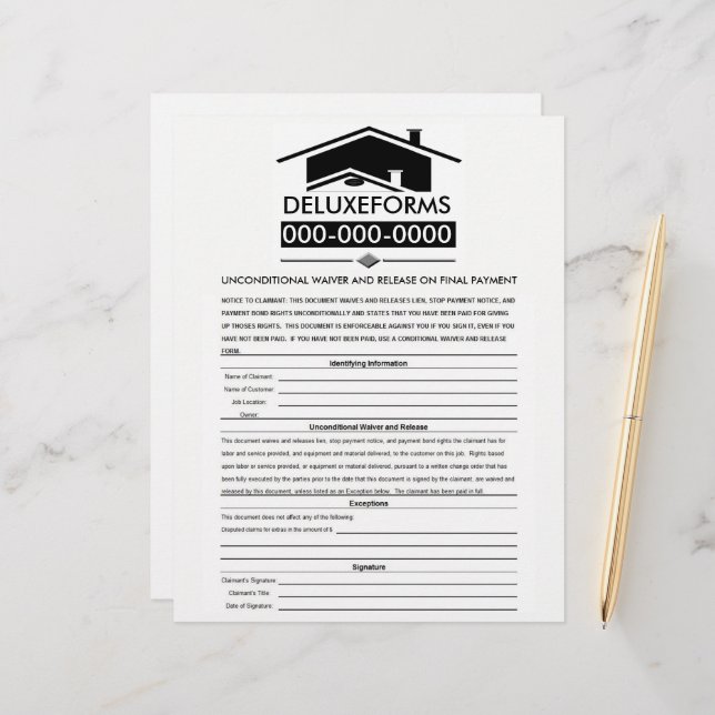 Lámina Techo Negro Renuncia y Liberación Incondicional Fi (Anverso/Reverso In Situ)