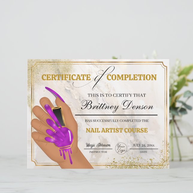 Lámina Técnico de Nail Award Certificado de Finalización (Anverso de pie)