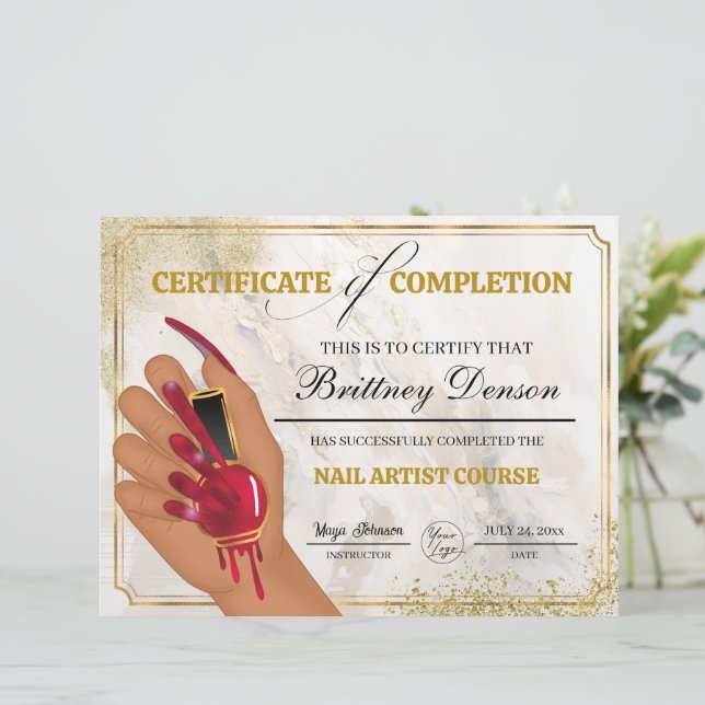 Lámina Técnico de Nail Award Certificado de Finalización (Anverso de pie)