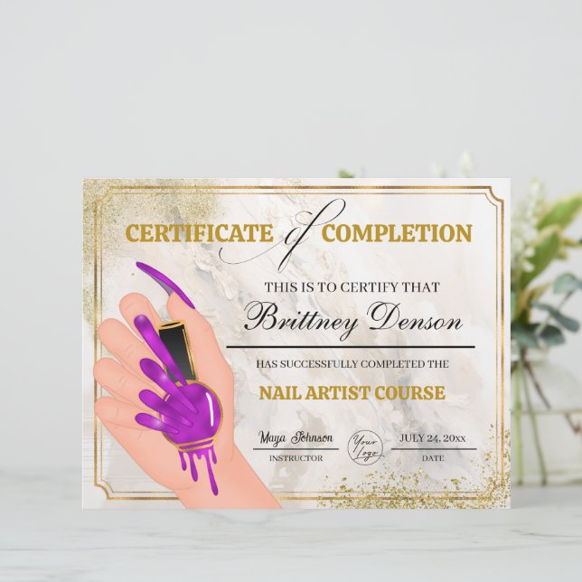 Lámina Técnico de Nail Award Certificado de Finalización (Anverso de pie)