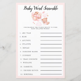 Lámina Teddy Baby Shower Pink Baby Word Scramble Game