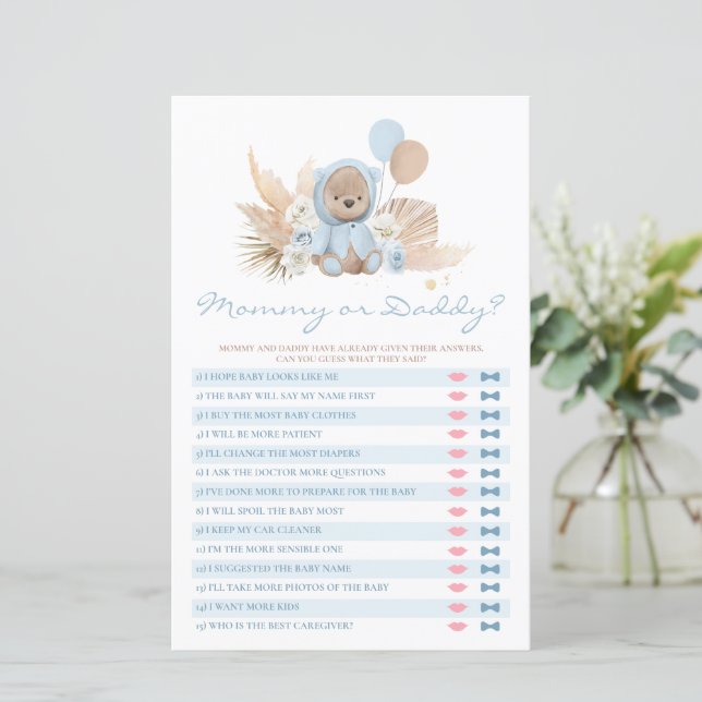 Lámina Teddy Bear A Mami O Papi Adivina Quién Dijo El Jue (Anverso de pie)