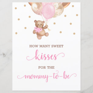 Lámina Teddy Bear adivina cuántos besos Rótulo Baby Showe