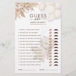 Lámina Teddy Bear adivina quién es el juego de Baby Showe