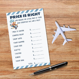 Lámina Teddy Bear Airplane Boy Baby Shower Price Right
