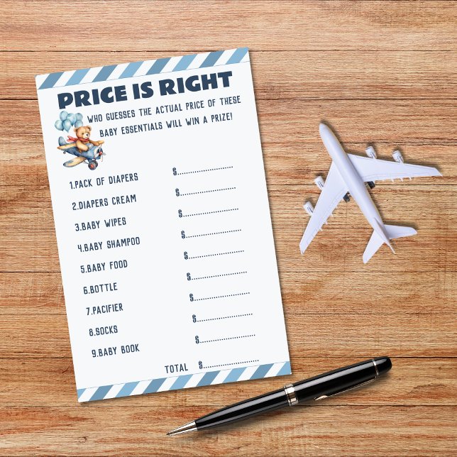 Lámina Teddy Bear Airplane Boy Baby Shower Price Right (Subido por el creador)