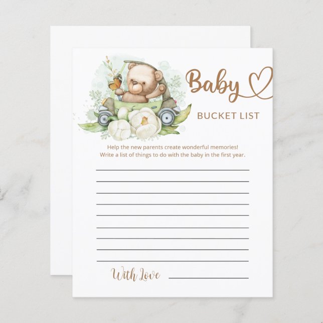 Lámina Teddy Bear Baby Bear Baby Shower Bucket List (Anverso / Reverso)