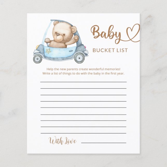 Lámina Teddy Bear Baby Bear Baby Shower Bucket List (Anverso)