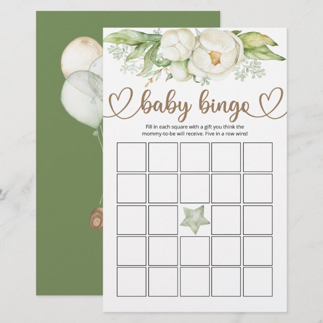 Lámina Teddy Bear Baby Bear Juego de Bingo Baby Shower (Anverso / Reverso)