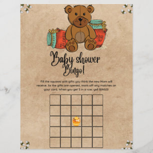 Lámina Teddy Bear Baby Bingo Juego de Baby Shower