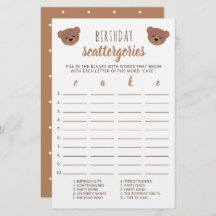 Teddy Bear Baby Birday Cake Scattergories Game