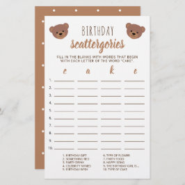 Lámina Teddy Bear Baby Birday Cake Scattergories Game