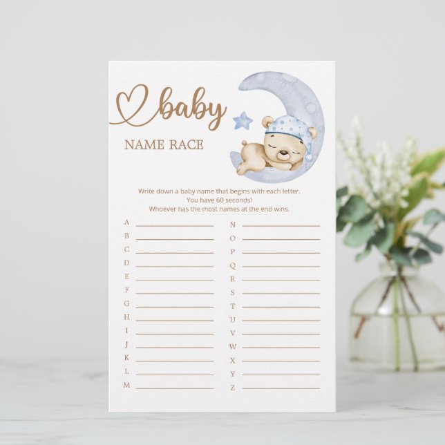 Lámina Teddy Bear Baby Shower Baby Name Race Game (Anverso de pie)