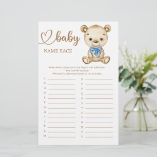 Lámina Teddy Bear Baby Shower Baby Name Race Game