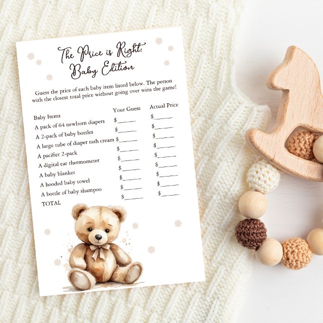Lámina Teddy Bear Baby Shower El precio es correcto (The Price is Right - Baby Edition)